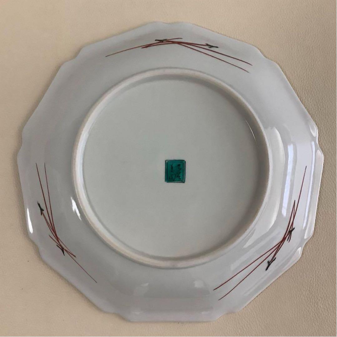 【九谷焼/美陶園/飾皿】万年青(おもと) 九角形 10寸 皿立・共箱付き