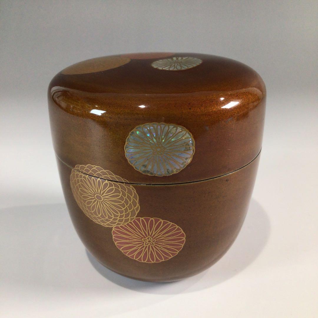 Ｐ３９０　棗　『二代　佐野長寛作』『即中斎　書付』『溜塗』『中棗』　共箱　茶道具