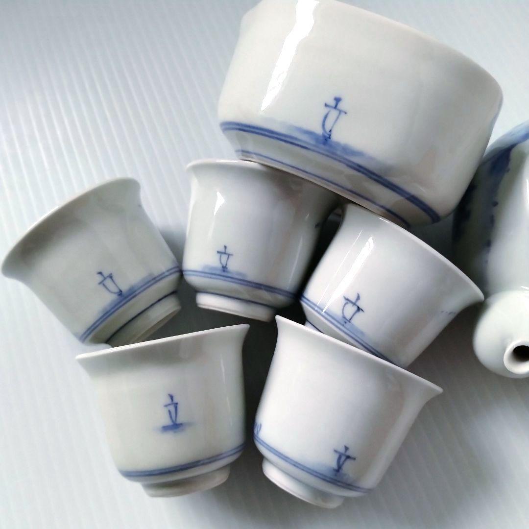 骨董 骨董品 呉須 染付 山水図 茶器揃 茶器 急須 湯冷まし 湯呑み 手描き