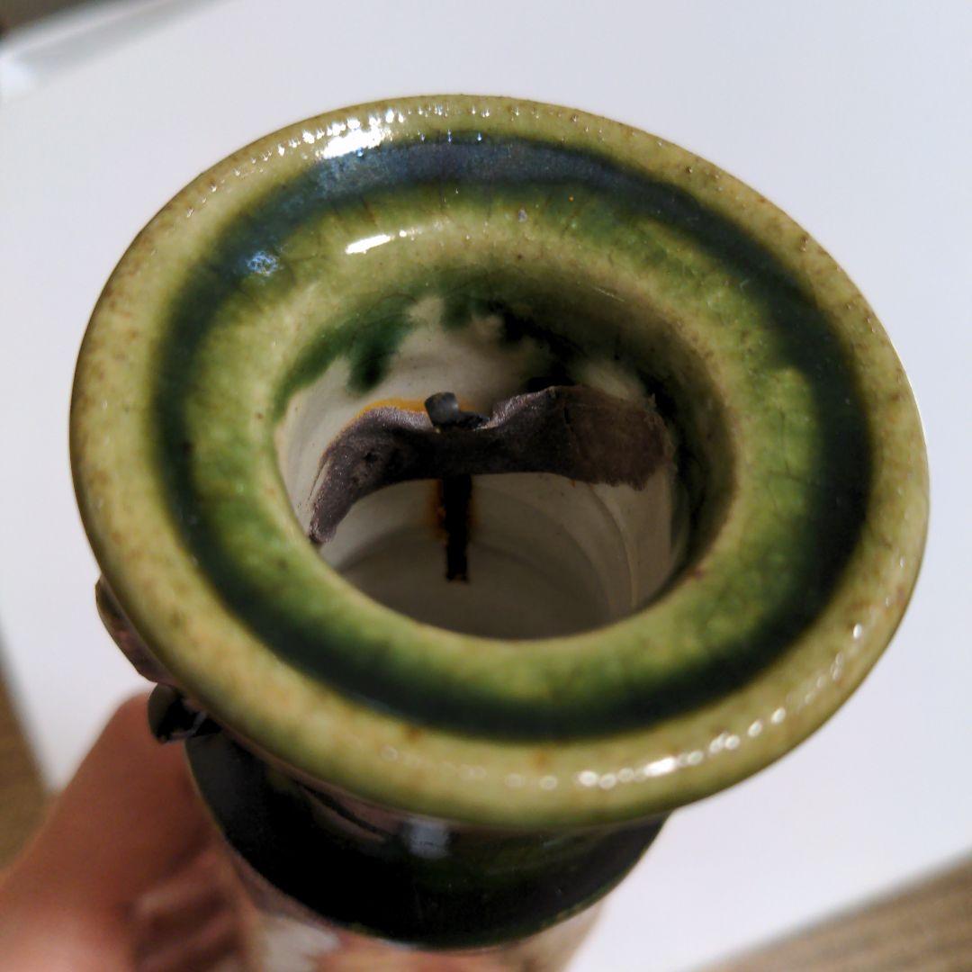 花入れ 花いれ 花器 お茶花 織部 おりべ グリーン 耳付き 筒 茶道具 花