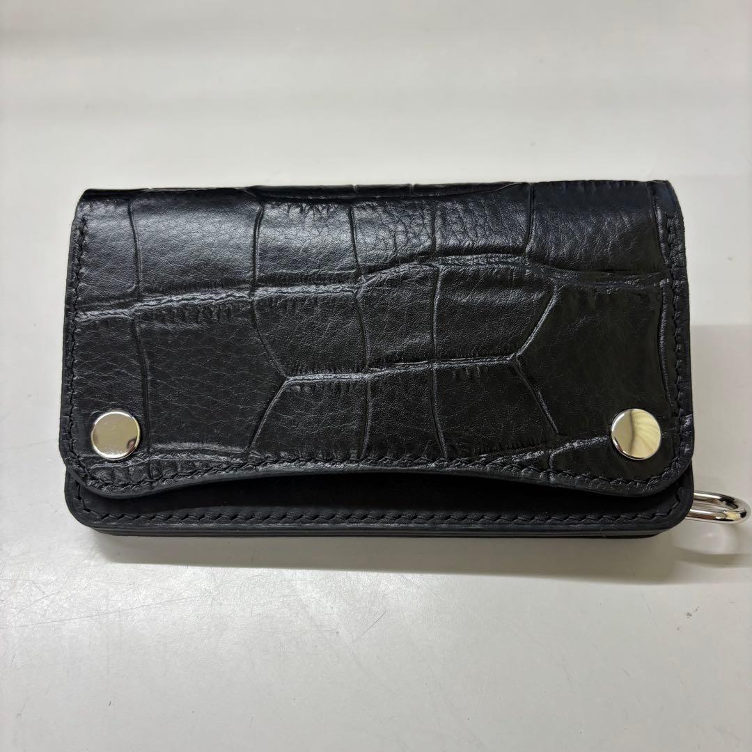 kan【ブラック&クロコダイル】ミドルトラッカーウォレット