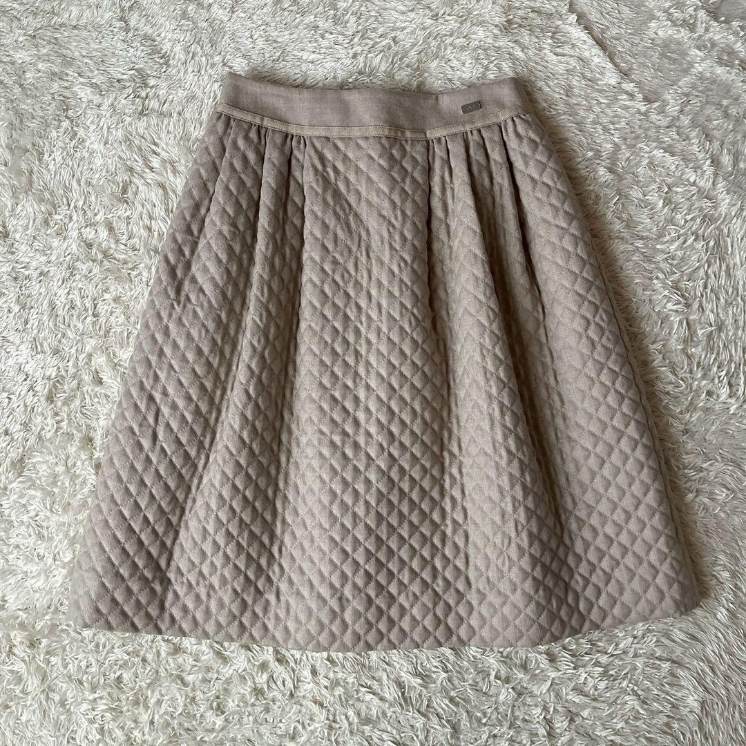 【美品】フォクシー キルティングスカート ウール100％ダイアゴナル膝丈