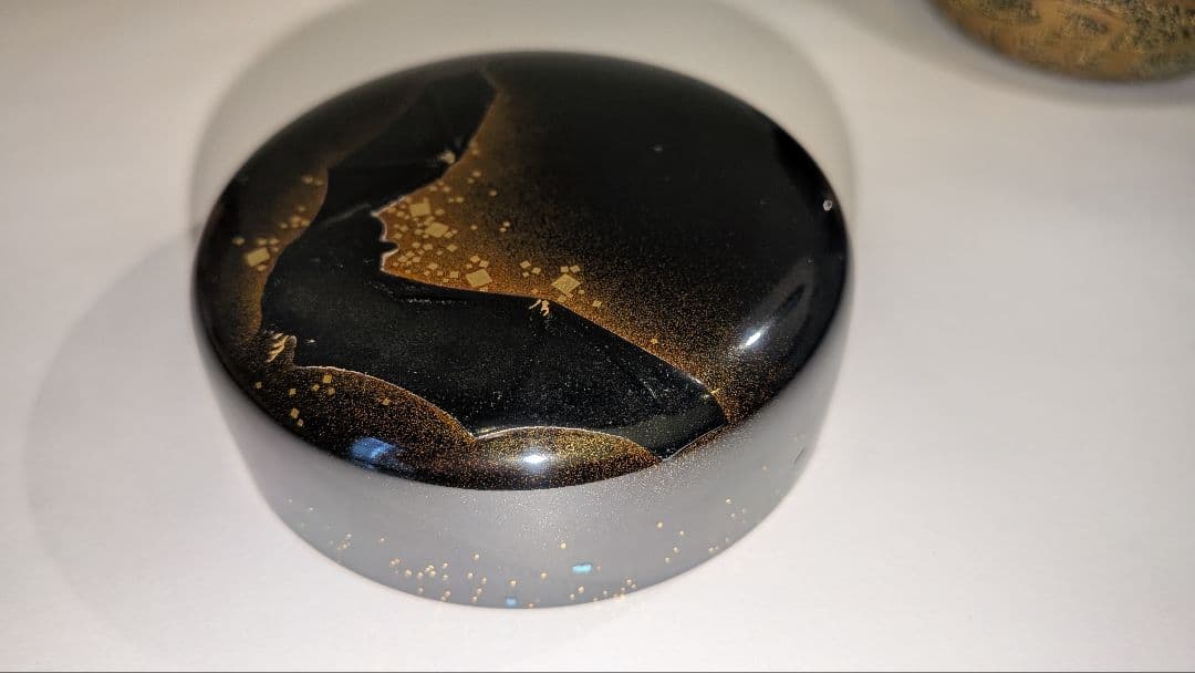 蝙蝠蒔絵 大棗 紫月作 福士健 内銀溜塗 蝙蝠に軍配 輪島塗