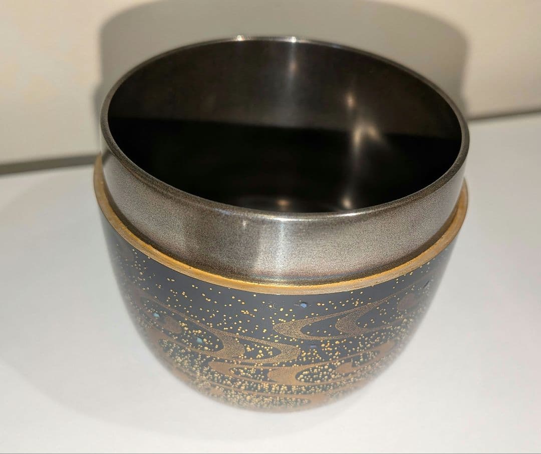 蝙蝠蒔絵 大棗 紫月作 福士健 内銀溜塗 蝙蝠に軍配 輪島塗