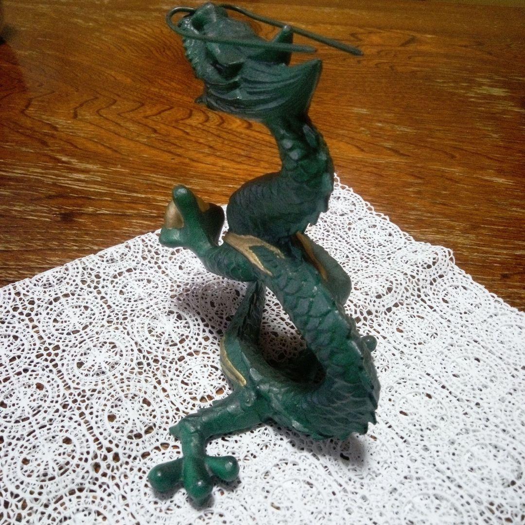 （美品）昇龍正義作金属工芸置物金属製ドラゴン彫刻 緑色