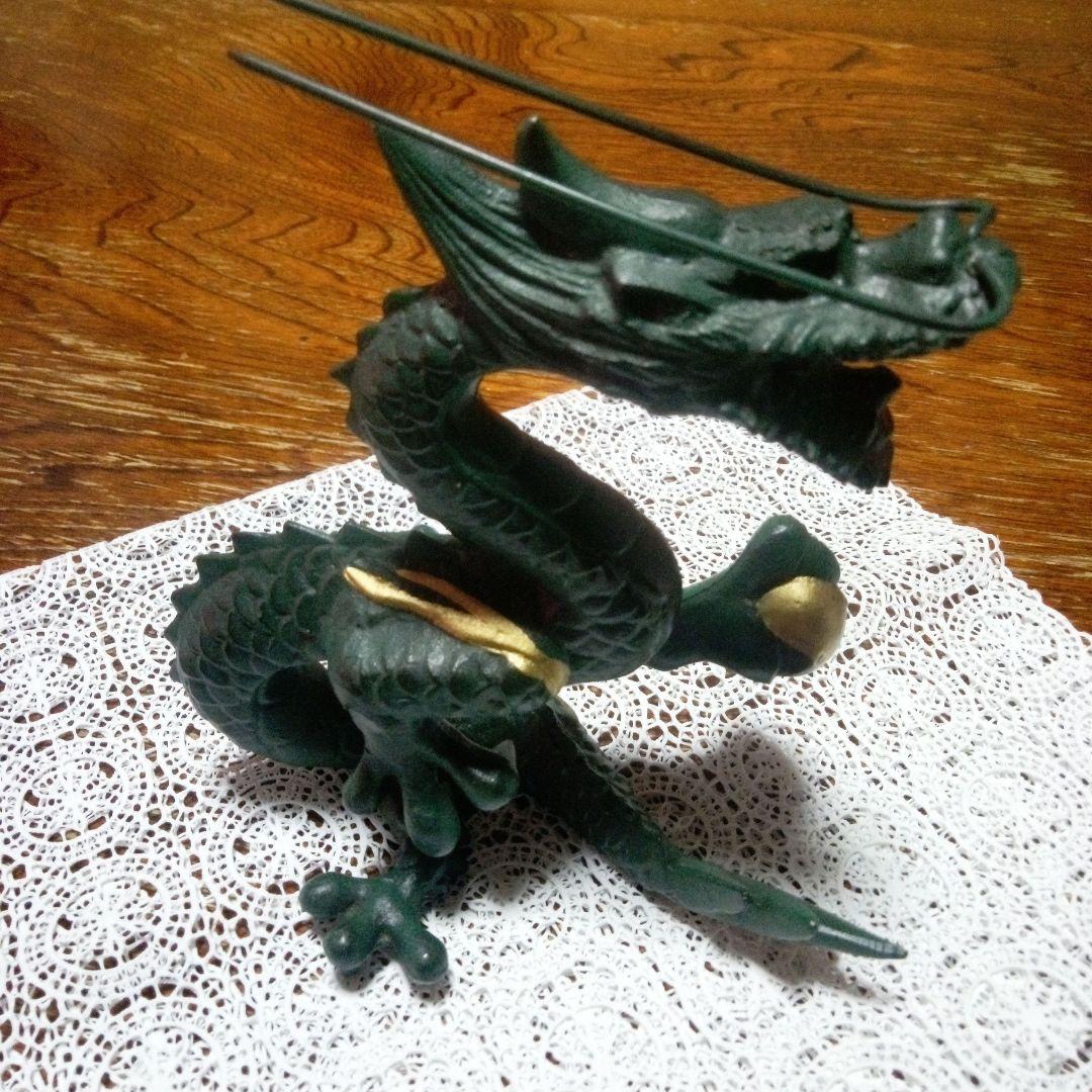 （美品）昇龍正義作金属工芸置物金属製ドラゴン彫刻 緑色