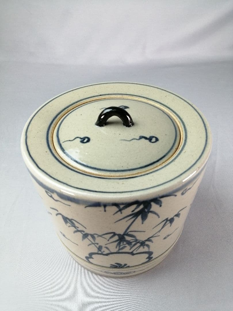 茶道具】膳所焼陽炎園 安南写竹の絵水指 水指372