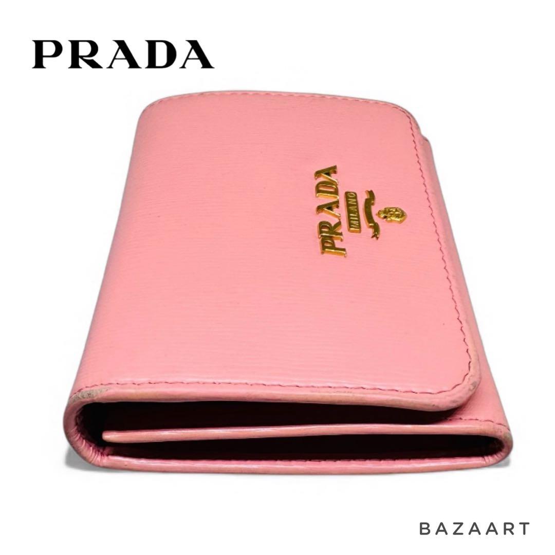 PRADA プラダ 三つ折り財布 レザー ピンク ゴールド