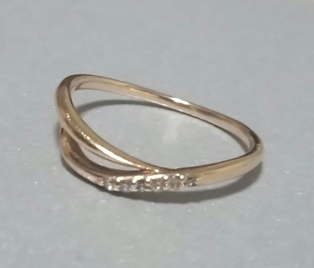 最終値下げ。K10　ウェーブ　ピンキーリング　ダイヤリング　 ３号