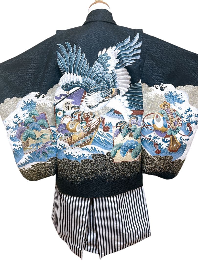 お買い得品♡七五三 5歳　男の子　セット　一式　縦縞袴　黒系　鷹