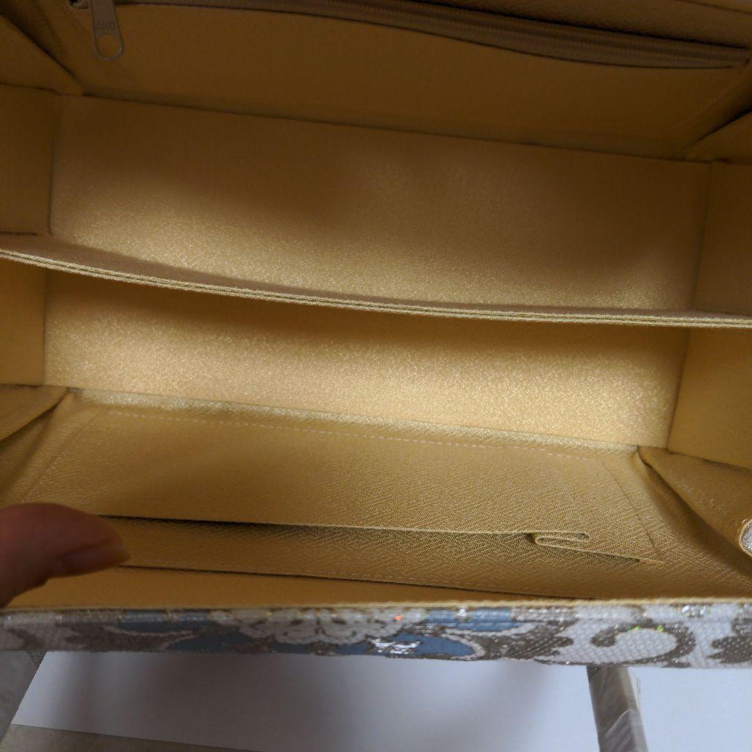 和装バッグ　かぶせ　七宝つなぎ　シルバー　利休バック　ガード加工済　衿秀　和想庵