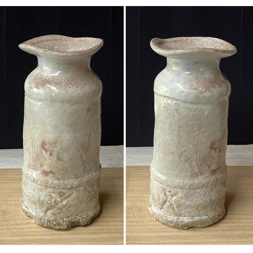 F1386 十二世 坂高麗左衛門 ( 熊峰 ) 萩焼 花入 共箱 茶道具