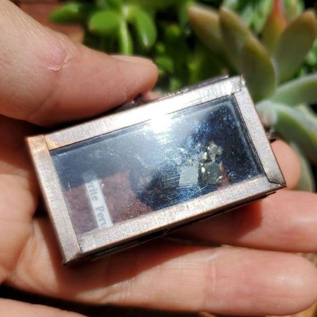 パイライト標本2 ペルー産 標本箱ペンダント 鉱物 標本 箱 アンティーク