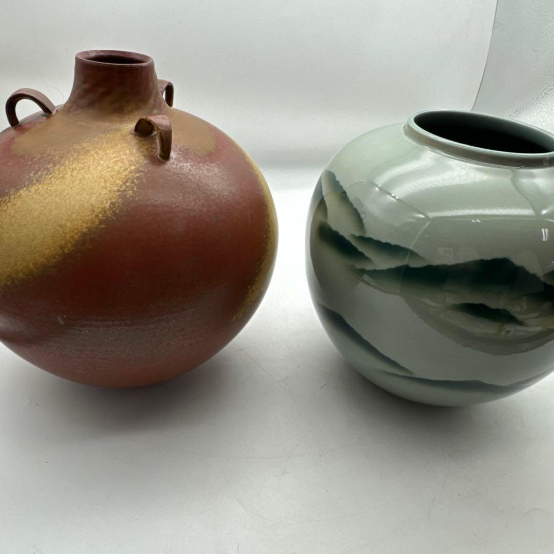2点山模様の大きな陶器花瓶橘吉古董品