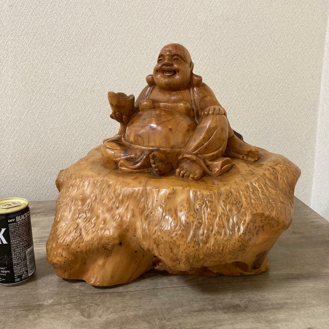 大型　天然木　木彫り　七福神　布袋様　中国美術　置物〈検 オブジェ　 仏像　瘤木 大型 天然木 木彫り 七福神 布袋様 中国美術 置物〈検 オブジェ 仏像