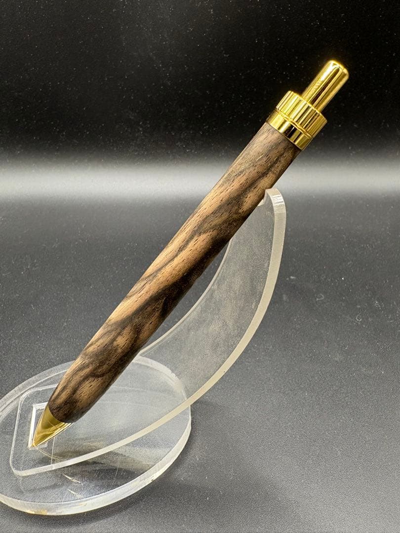 515超極上　黒柿　孔雀杢　木軸シャーペン　ボールペン　細軸