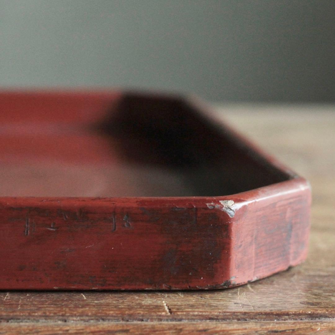 隅切 折敷 朱塗り 盆 古美術 古道具 アンティーク 盆 折敷盆