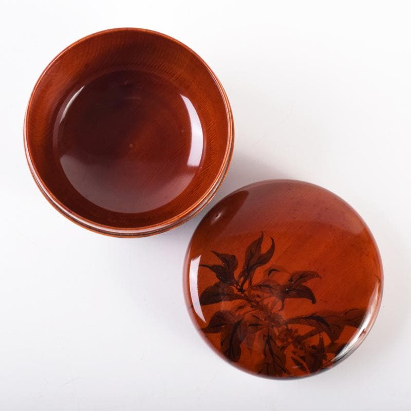 茶道具　朱塗　花草文　棗　在銘　共箱　V　6891