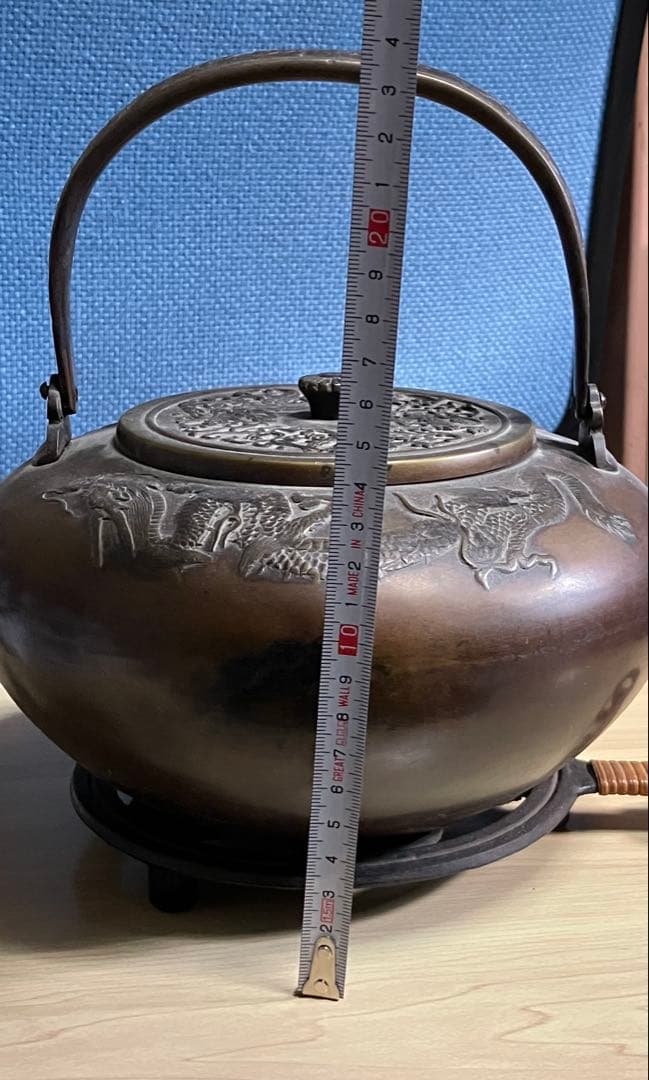 鉄瓶 竜 龍の紋様 鳳凰 鉄瓶置き セット売り