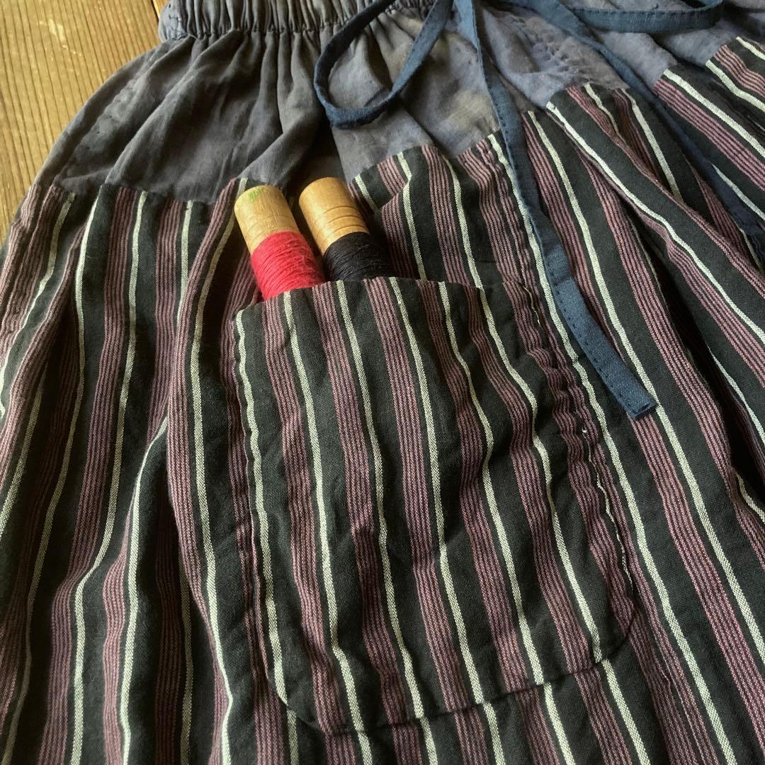 古布リメイク 風呂敷 縞木綿 ピエロもんぺ サルエル モンキーパンツ