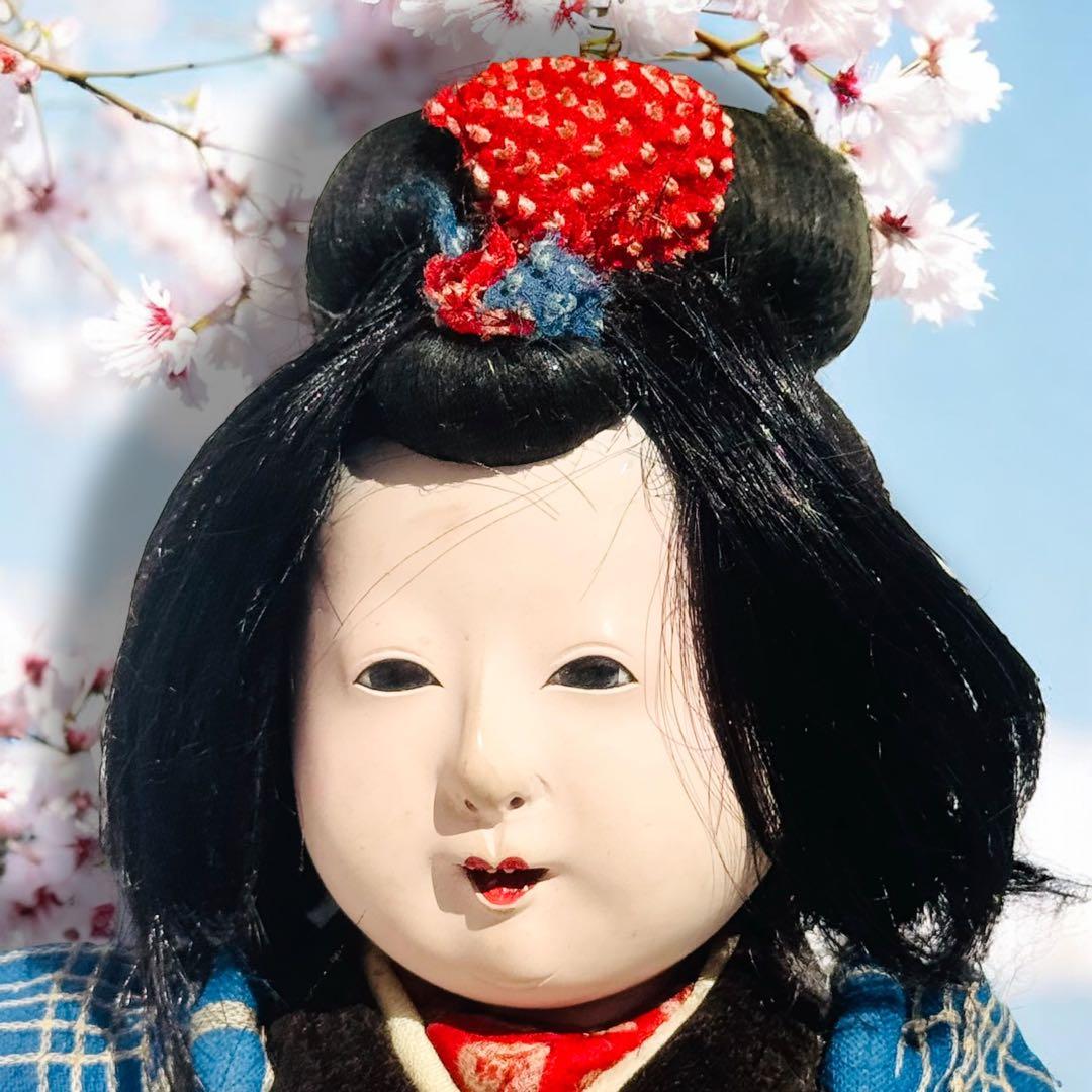 市松人形 明治後期 徳命銘 尺ナキ 朱印 三折れ 江戸風 京阪系 縮緬