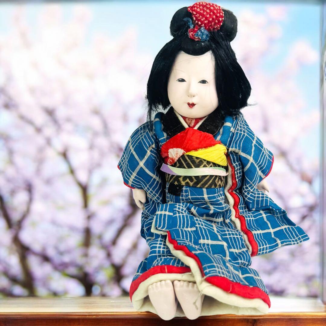 市松人形 明治後期 徳命銘 尺ナキ 朱印 三折れ 江戸風 京阪系 縮緬