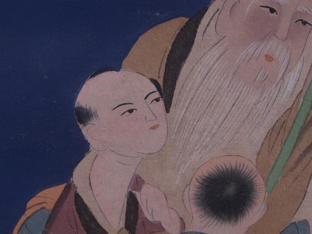 蔵整理品 中国清時代掛け軸 肉筆水彩絵 骨董品I1585A13-1