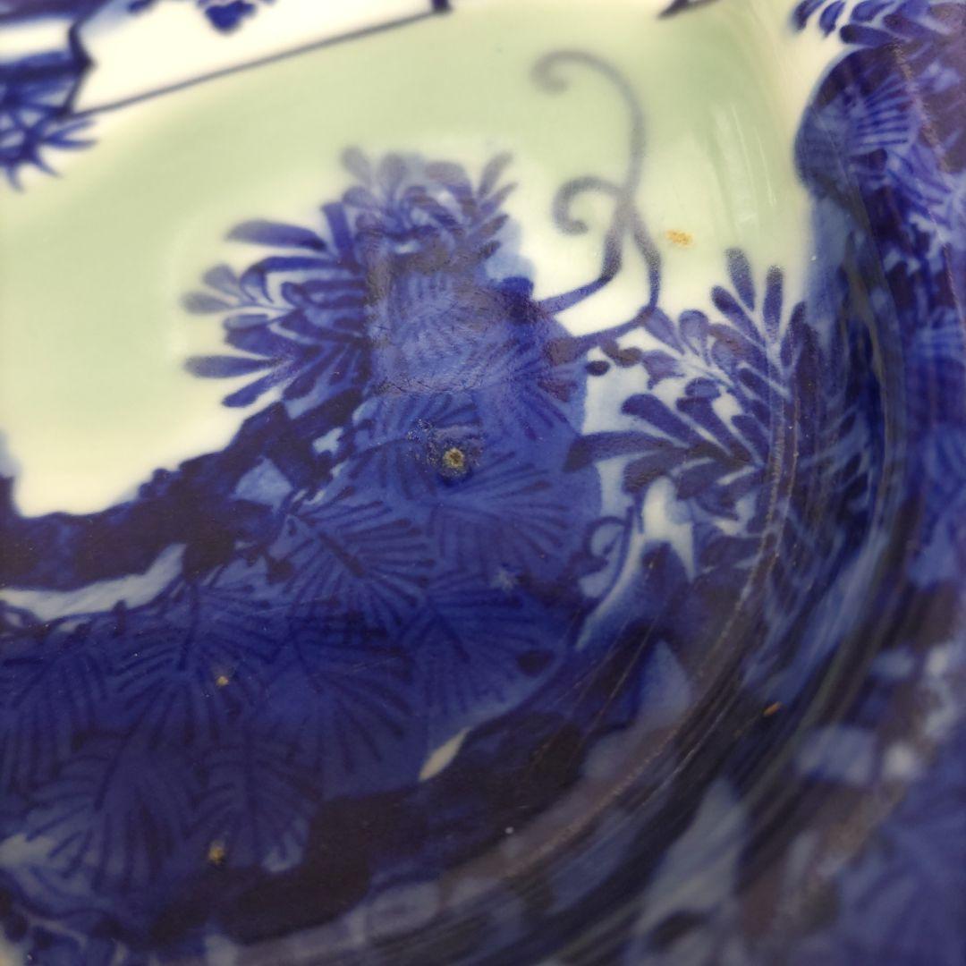 古伊万里青磁　扇面花の図　皿　D585