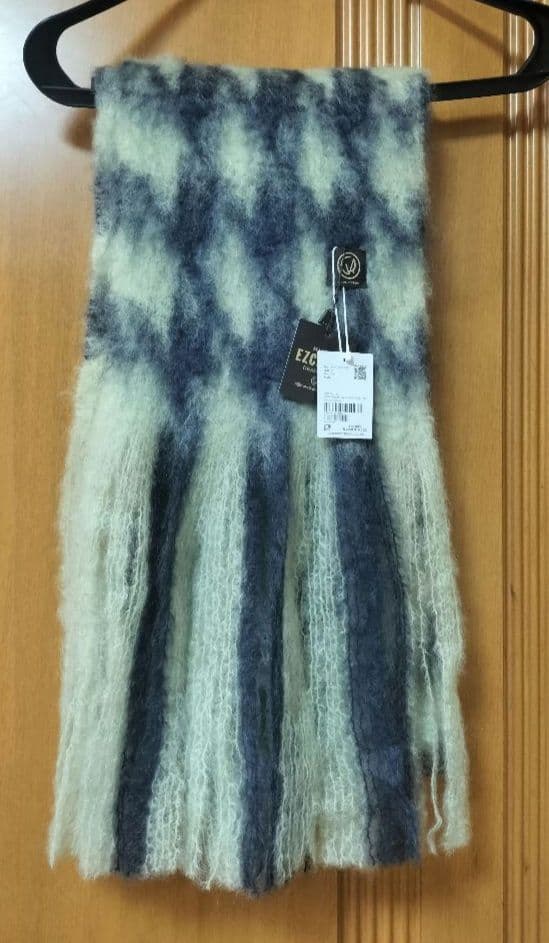 タグ付き未使用品 マンタスエスカライ モヘヤマフラー 千鳥格子