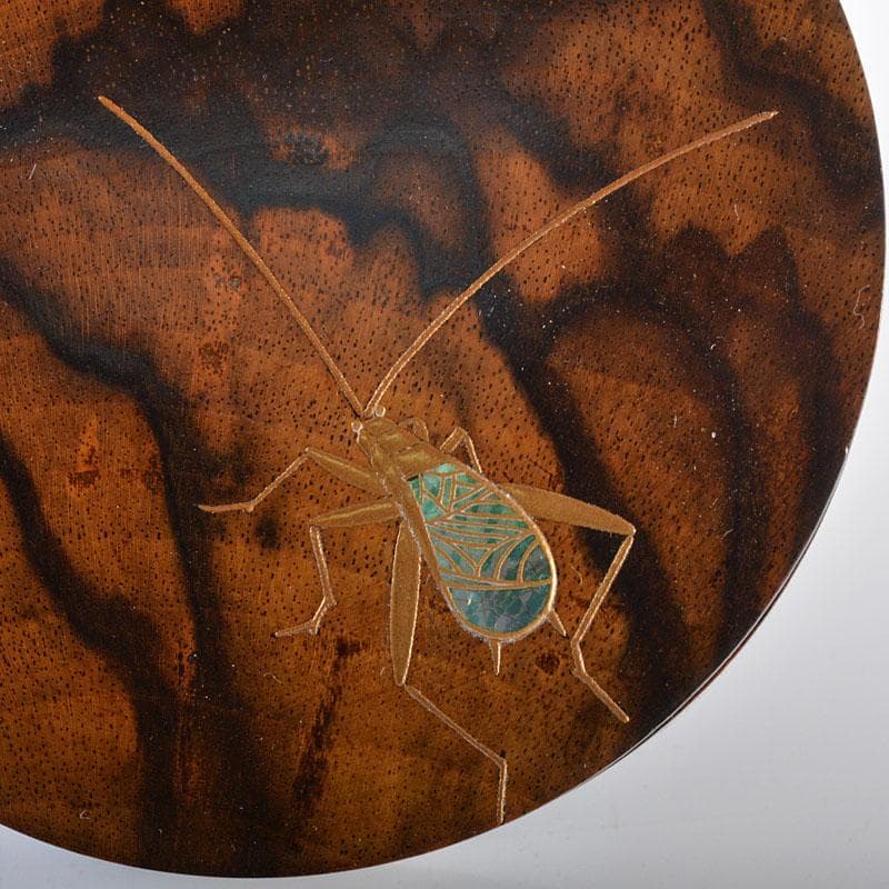 茶道具　福田耕一作　黒柿　鈴虫蒔絵　螺鈿装飾　香合　共箱　M　R4255