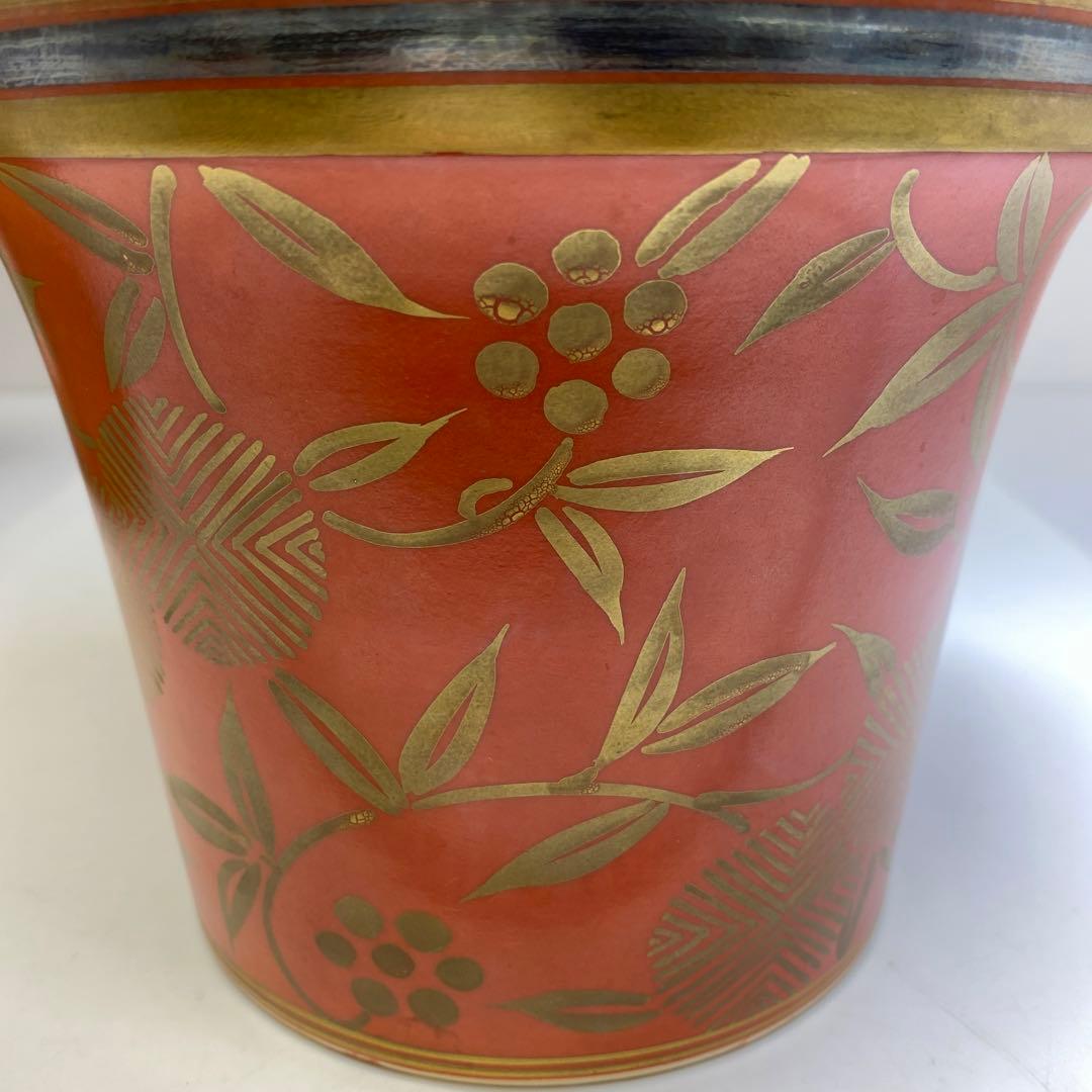 専用 森里陶楽 赤地金蘭松竹梅水指 共箱直径17.5㎝ 東