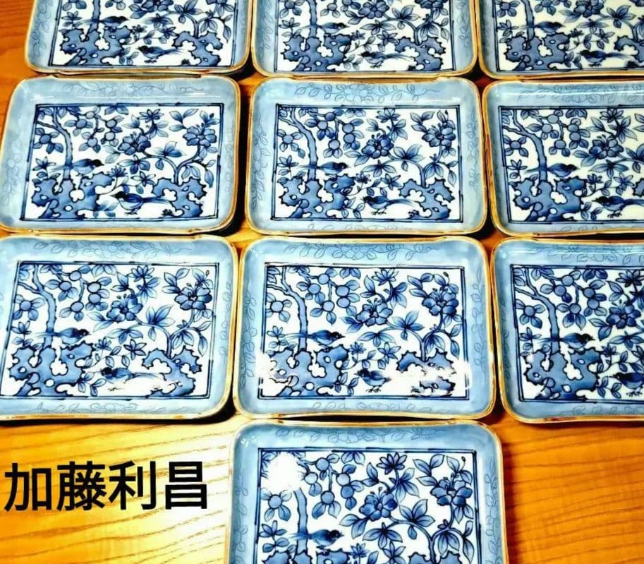 ☆ 加藤利昌 清水焼 染付角皿