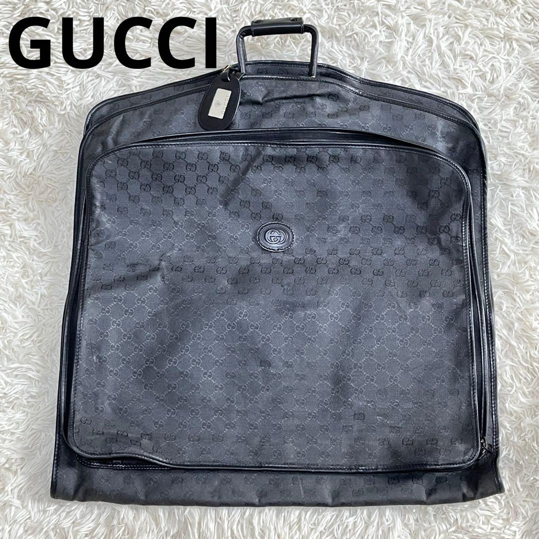 【美品】オールドグッチ　ガーメントバッグ　ネームタグ　GGキャンバス　ブラック 美品】オールドグッチ ガーメントバッグ ネームタグ GGキャンバス