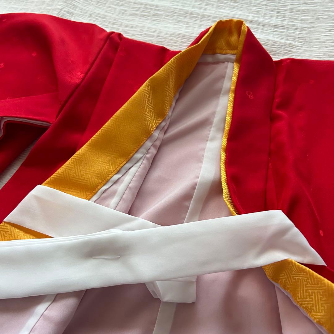 未使用品 七五三 3歳 着物 赤 総絞り 753 絹 被布 三歳 赤 草履 巾着