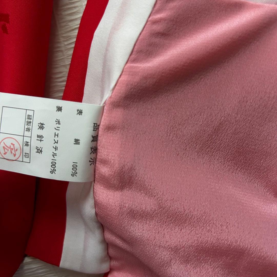 未使用品 七五三 3歳 着物 赤 総絞り 753 絹 被布 三歳 赤 草履 巾着