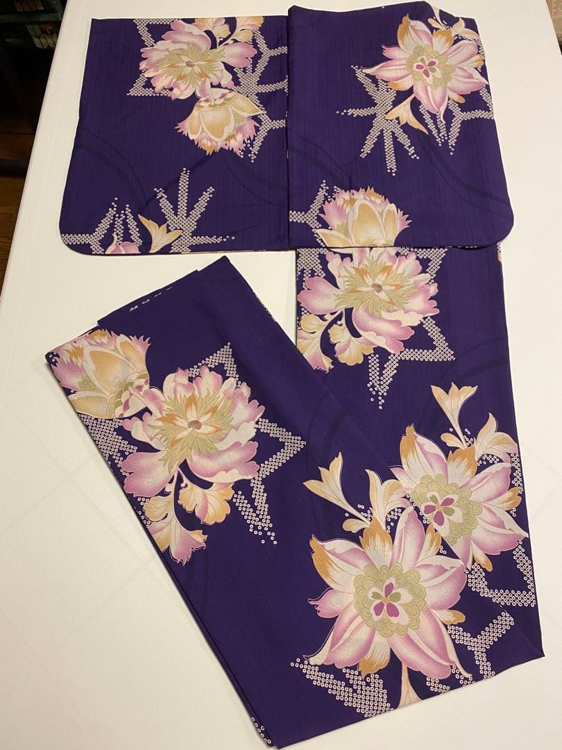 撫松庵　浴衣　セオa 紫　花柄　ゆかた　ポリエステル　お祭り