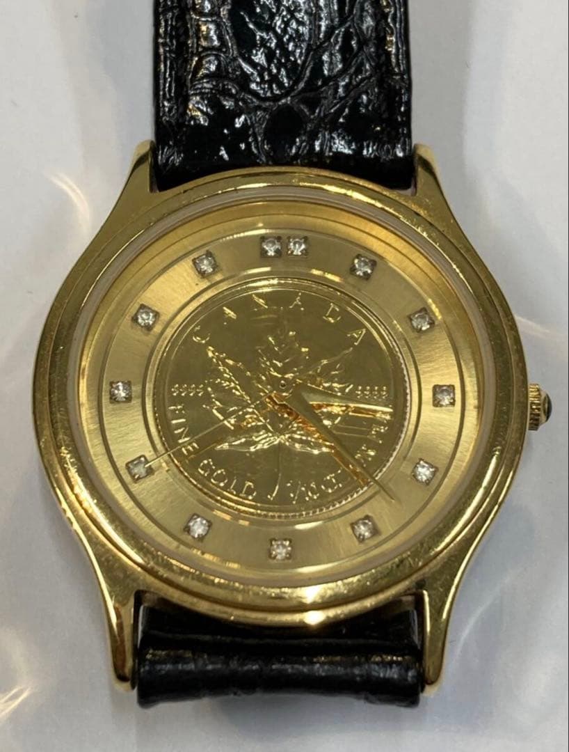 ELGIN メープルリーフ 金貨 1/10 oz クォーツ ダイヤ付き　腕時計