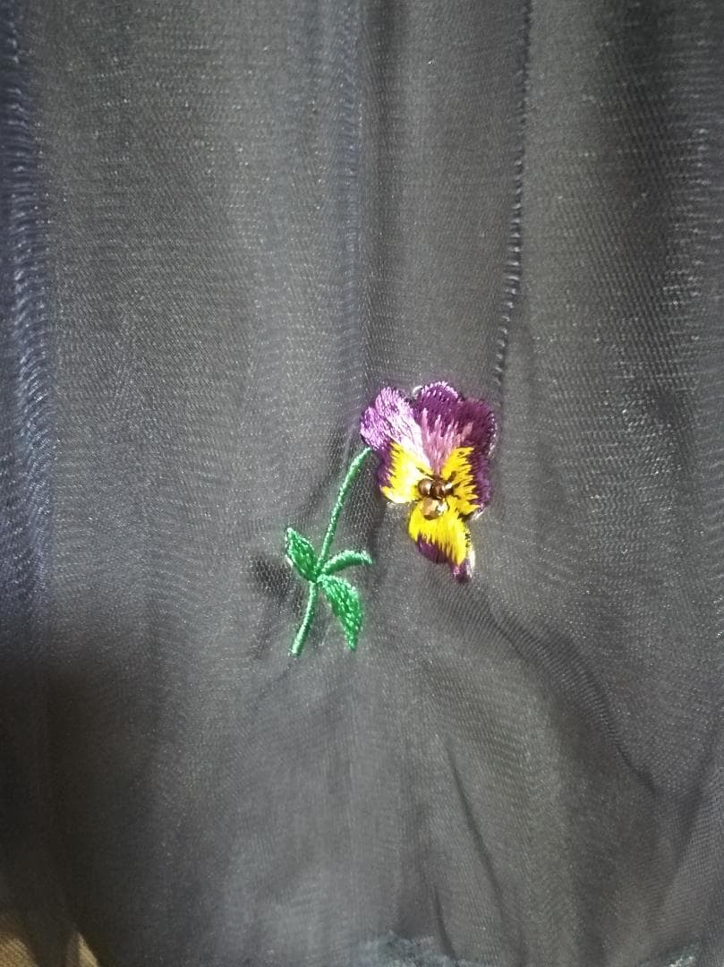 MUVEIL ビオラ刺繍 チュールスカート フラワー ネイビー サイズ40