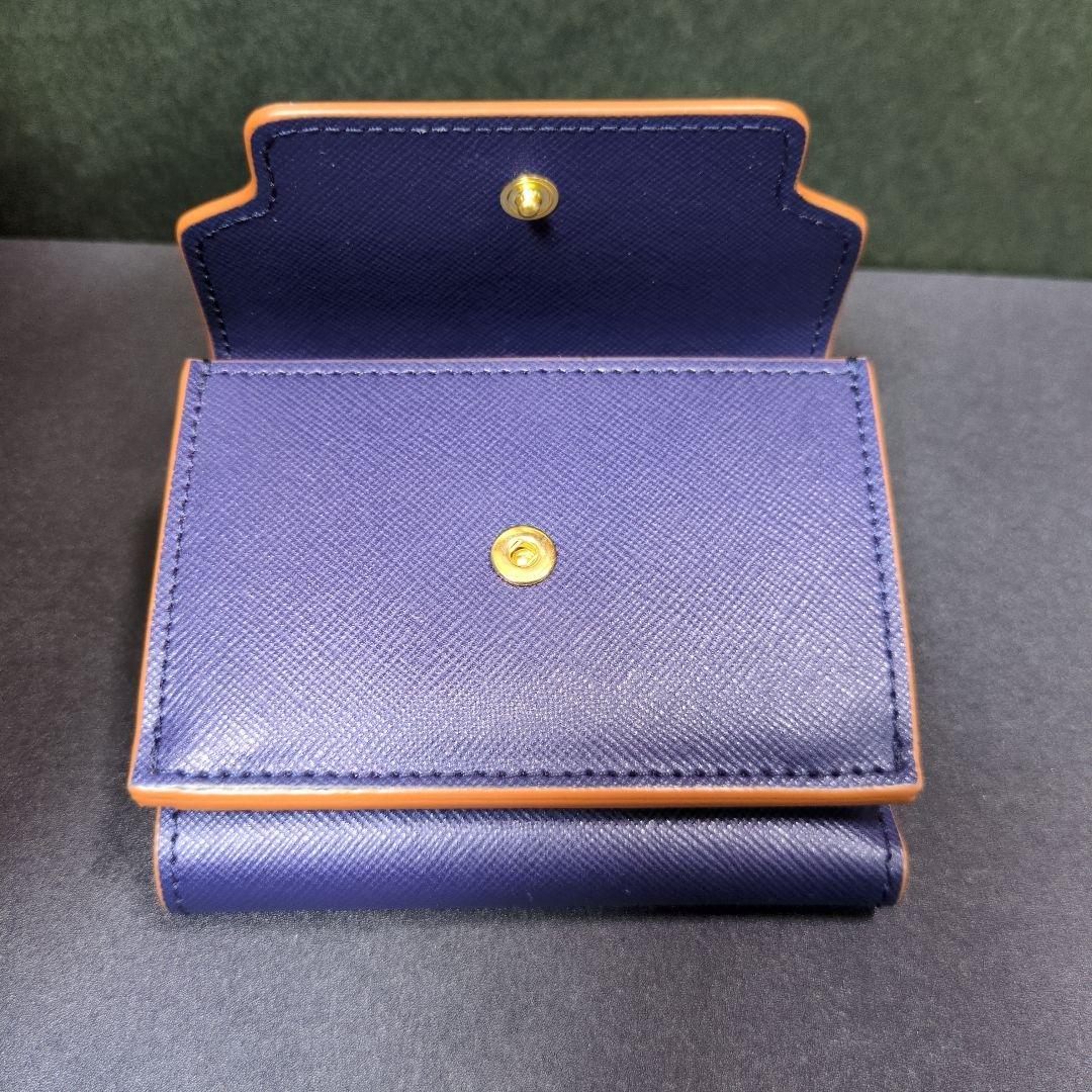 MARNI ロゴ 3つ折財布 ネイビー ブラウン 袋 箱 付き 青