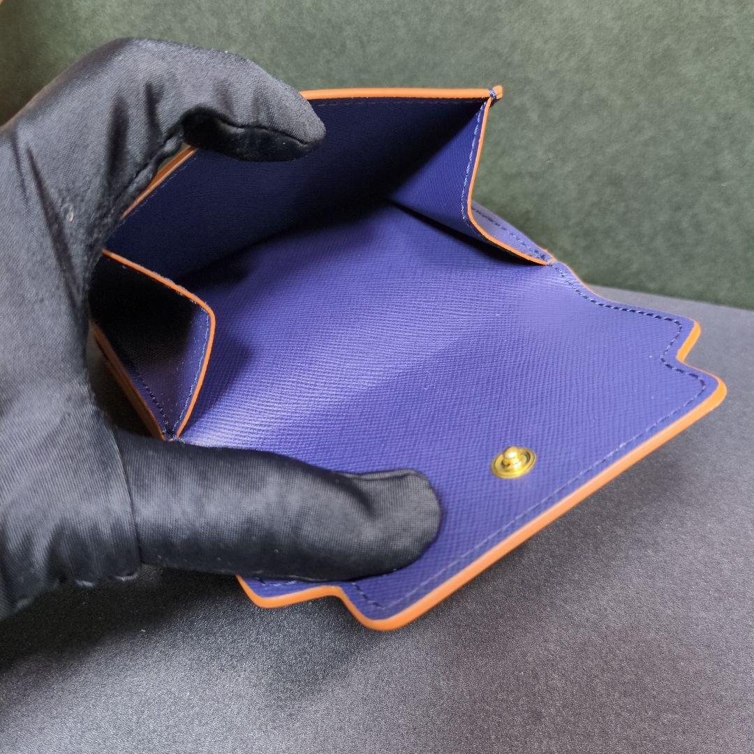 MARNI ロゴ 3つ折財布 ネイビー ブラウン 袋 箱 付き 青