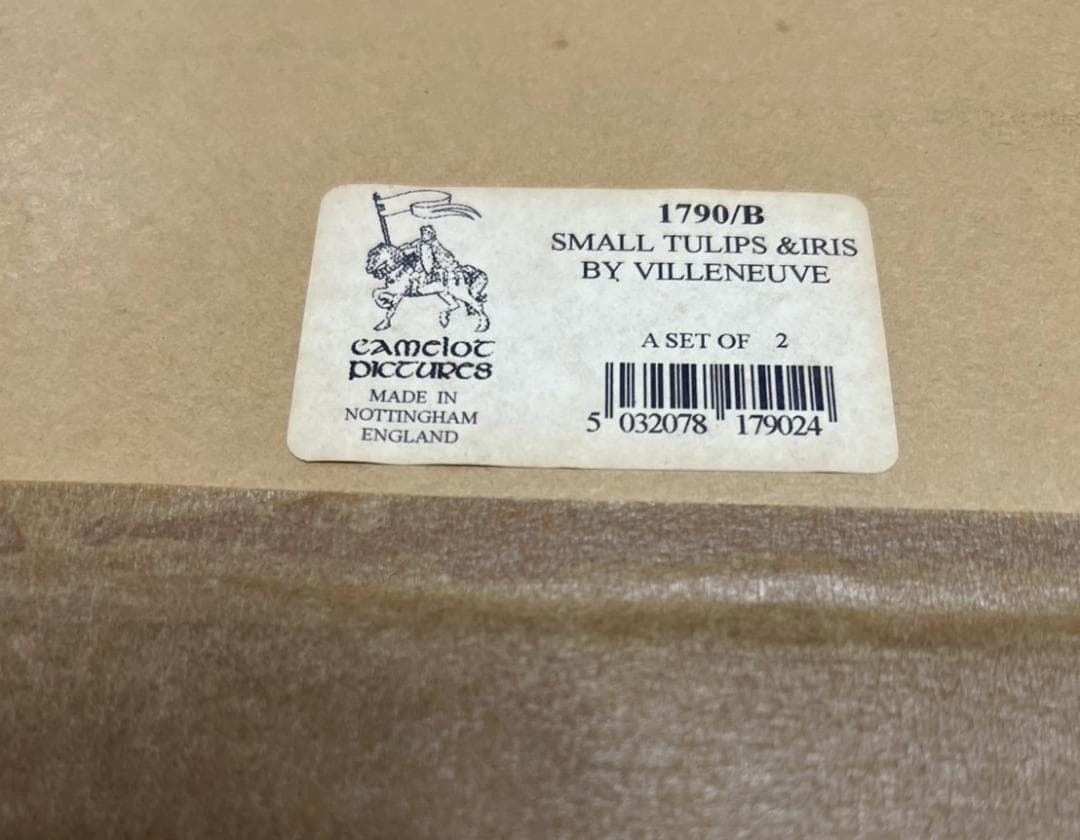 アンティーク額絵　英国製　大きめ　ゴールド金縁額絵　花　あやめ　チューリップ