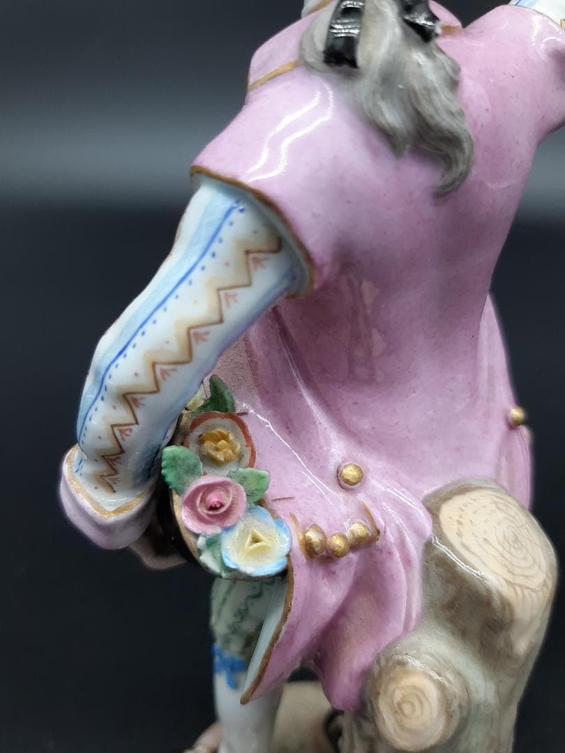 美品古マイセン／アシエ1768年『花摘みの男』大型フィギュリン美品1級