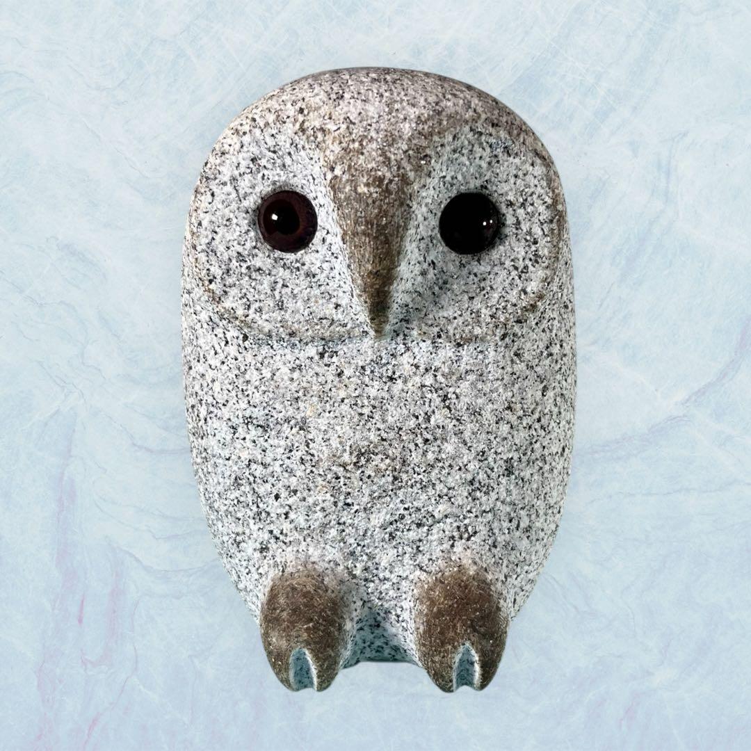 希少】フクロウ 石彫 大小2点セット 野本昌広 ふくろう 梟 置物 オブジェ