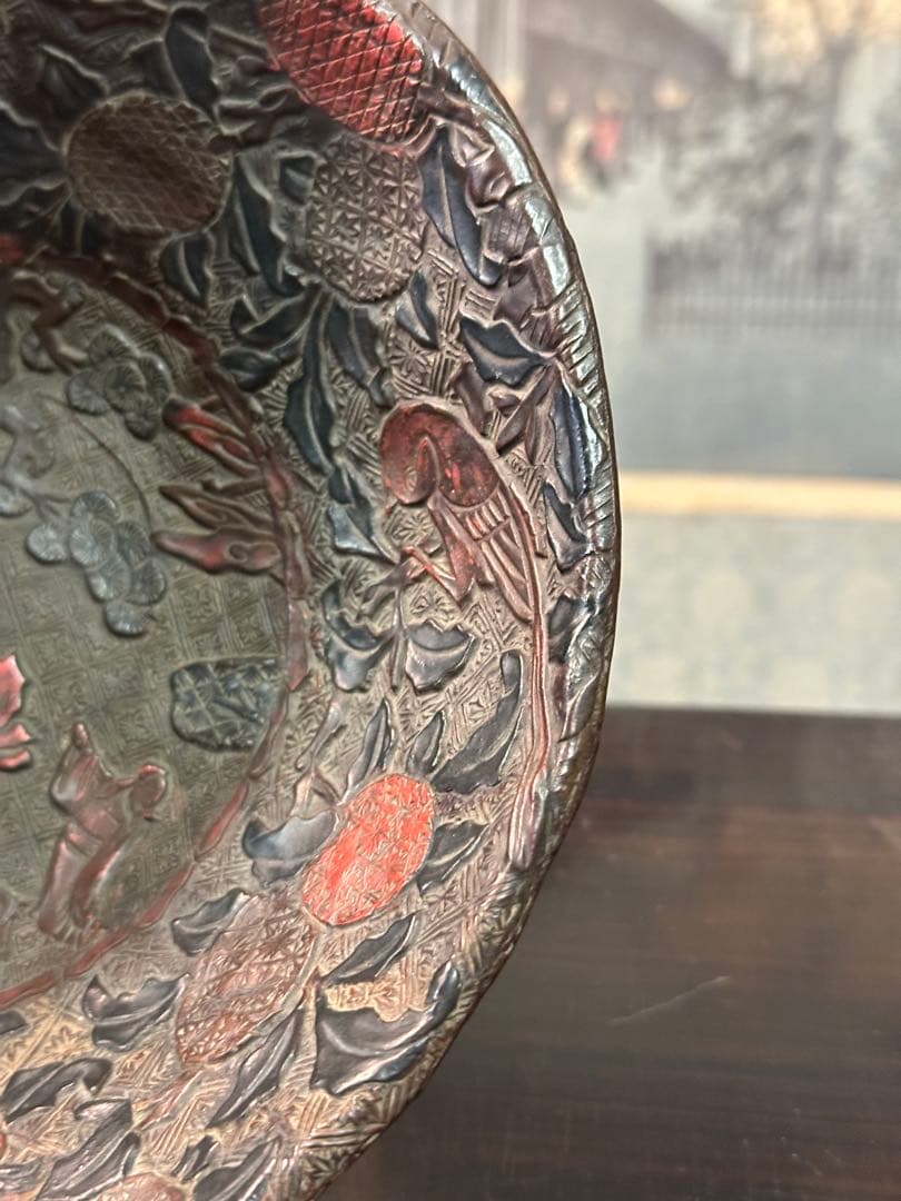 明時代堆朱茶碗 漆雕刻盃 堆朱漆刻 中國古美術 高 11cm