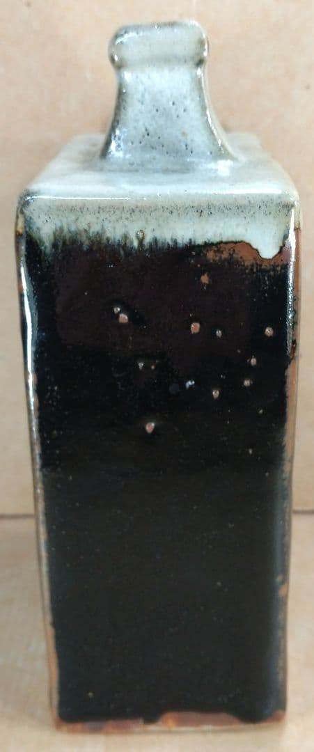 【本物保証】濱田庄司(浜田庄司) 掛分指描扁壷 共箱 人間国宝 益子焼 美品