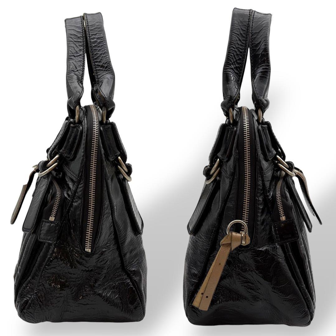 クロエ chloe ハンドバッグ 腕掛け パテントレザー 黒 ブラック ロゴ