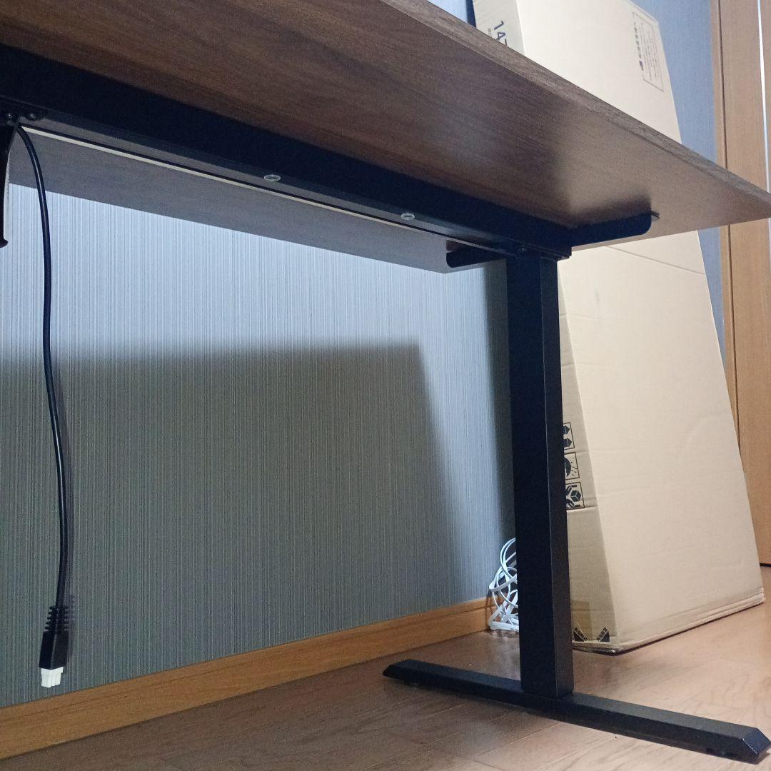 昇降デスク　ブラウン木製パソコンデスク