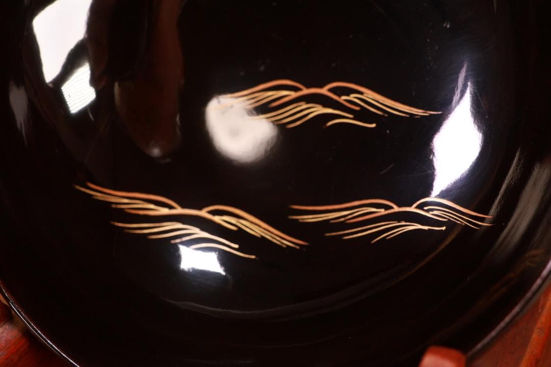 BJ022 時代輪島 雲上富士図金蒔絵 吸物椀 二客 木製 茶道具 懐石 菓子