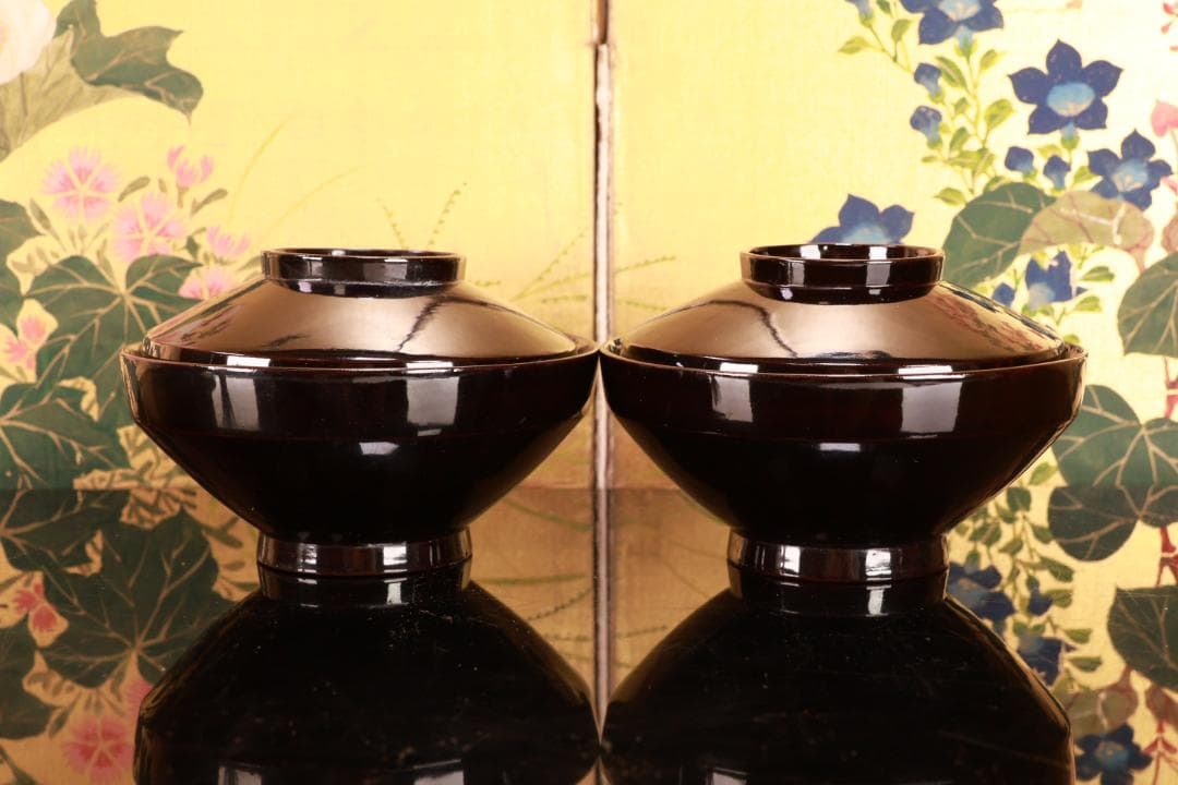 BJ022 時代輪島 雲上富士図金蒔絵 吸物椀 二客 木製 茶道具 懐石 菓子