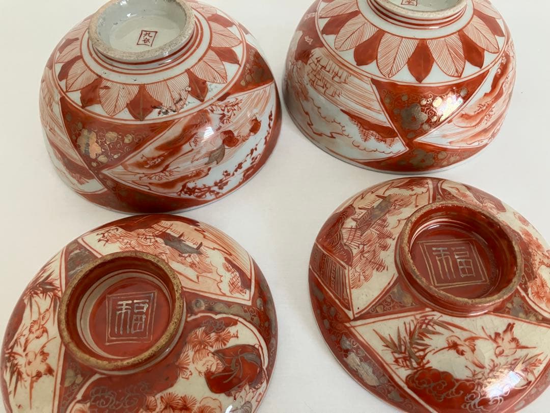 九谷★古九谷★蓋もの★煮物碗★赤絵金彩★窓絵★人物花鳥文★骨董★アンティーク